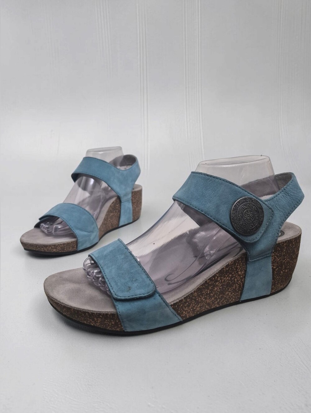 ABEO Una Wedge Comfort Heel Sandals 10N B.I.O.system Blue Nubuck Leather